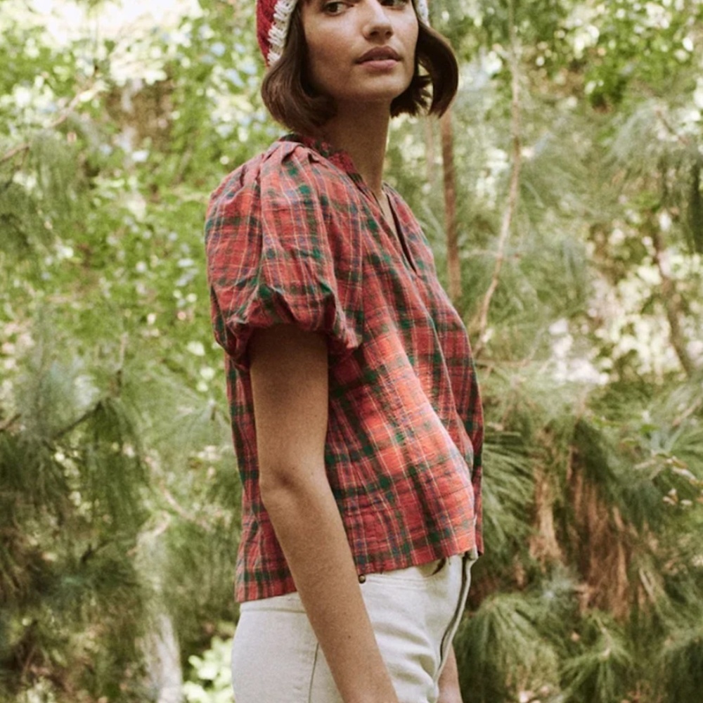 THE GREAT. Red and Green Plaid Top - Picture 7 of 8
